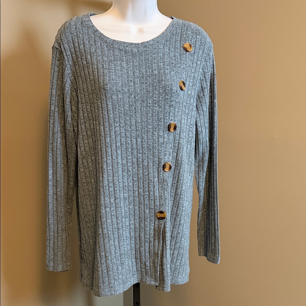 Blue Ribbed Button-Accent Women's Size Medium Sweater Top - Picture 4 of 5